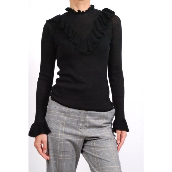 Ulla Johnson Maritza Pullover Black Ruffled Sweater Size Medium